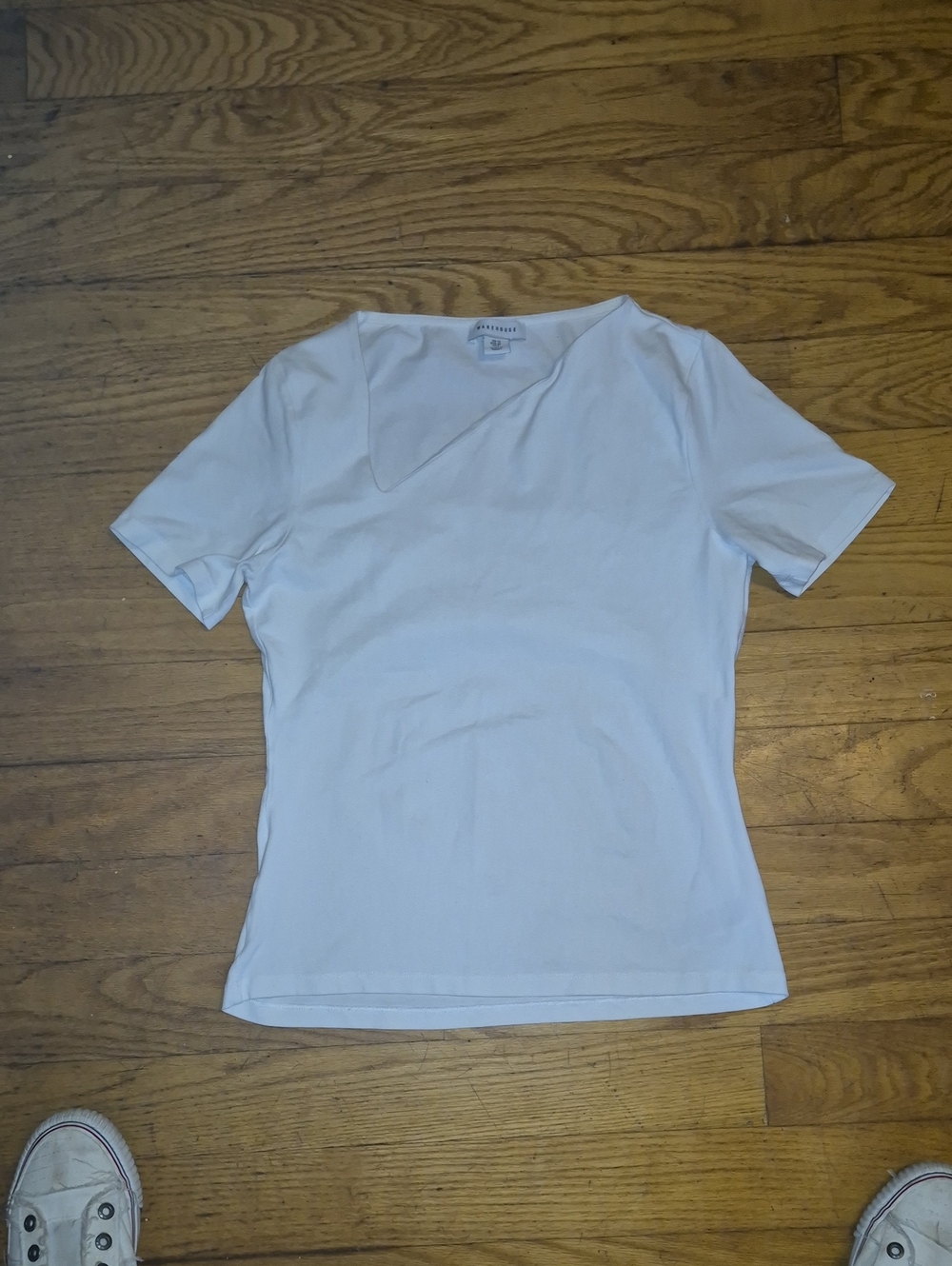 Warehouse White Size 8 Short Sleeve Asymmetric Neck Tee Shirt